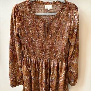 Brown Paisley Smocked Blouse